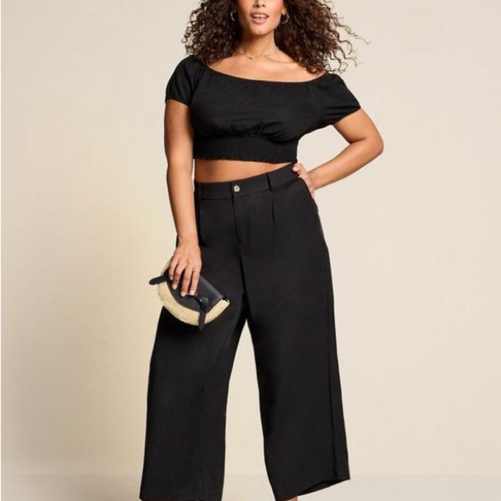 Linen Cropped Off Shoulder Top